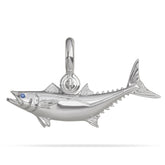 Sterling Silver Kingfish Mackerel Fish High Polished Mirror Finish With Blue Sapphire Eye with A Mariner Shackle Bail Custom Designed By Nautical Treasure Jewelry In The Florida Keys SKA
